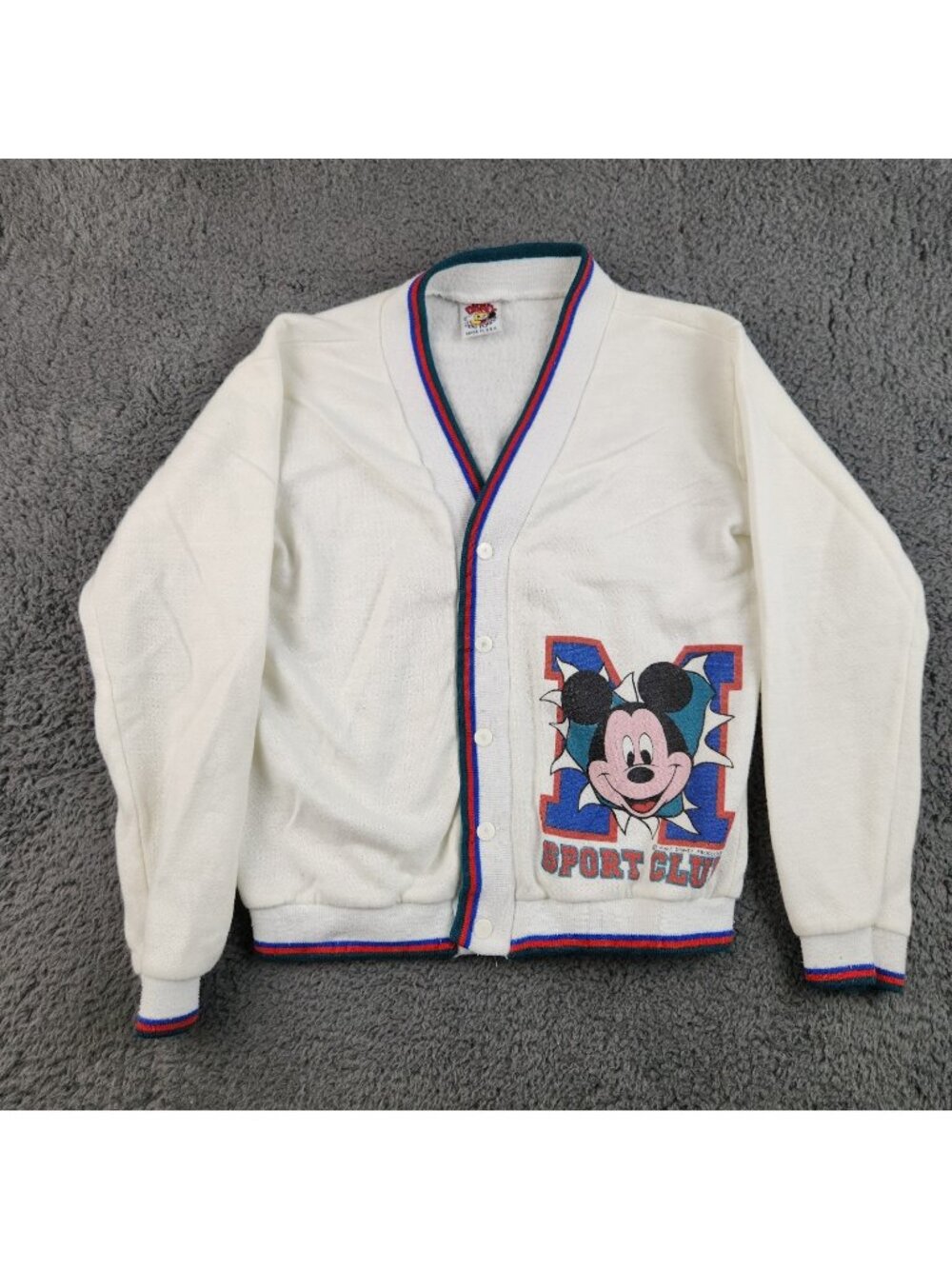 VTG 80's Disney Mickey Mouse Cardigan Sweater Youth 4T Preppy USA Made Jog Togs